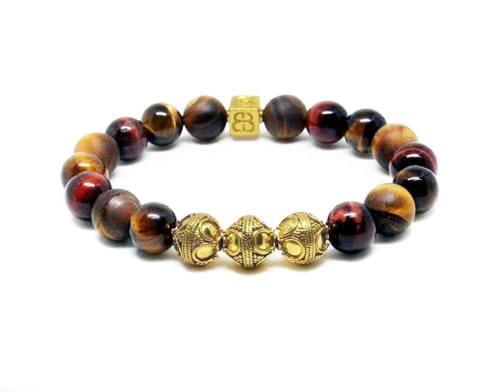 Men's Tiger's Eye & Gold Bracelet - Stylish Designer Beaded Bracelet for Men - Perfect for Gifts, Meditation & Everyday Wear