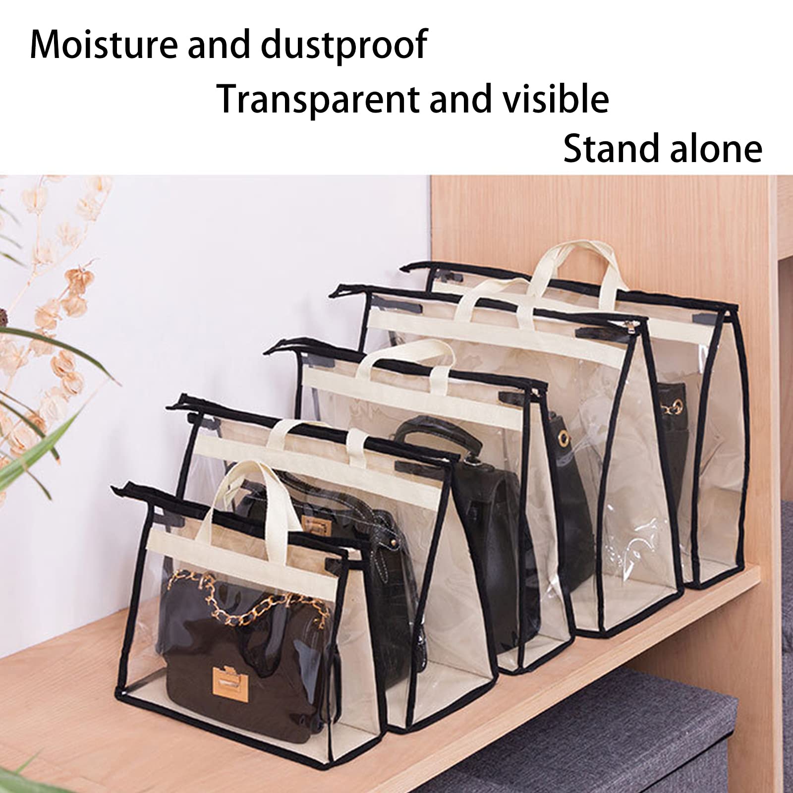 10 Pack Clear Handbag Storage Organizer with Handle & Zipper - Transparent Dustproof Purse Protector Bags for Closet Organization (Beige) | Perfect for Travel, Home Storage & Luxury Handbag Protection