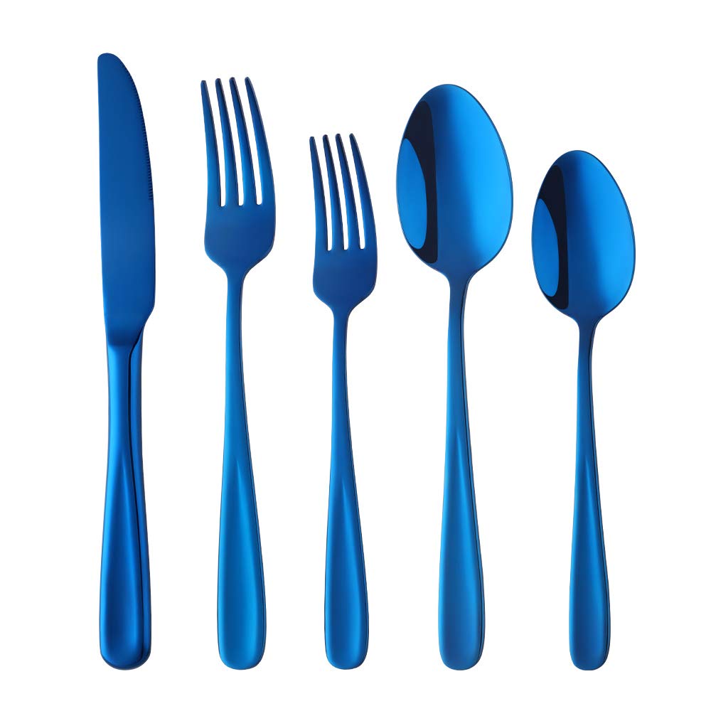 Buyer Star 20-Piece Stainless Steel Flatware Set for 4 - Heavy Duty 18/8 Cutlery Set in Blue, Durable Kitchen Utensils for Home, Hotel & Restaurant Use - Perfect for Dining, Entertaining & Daily Meals