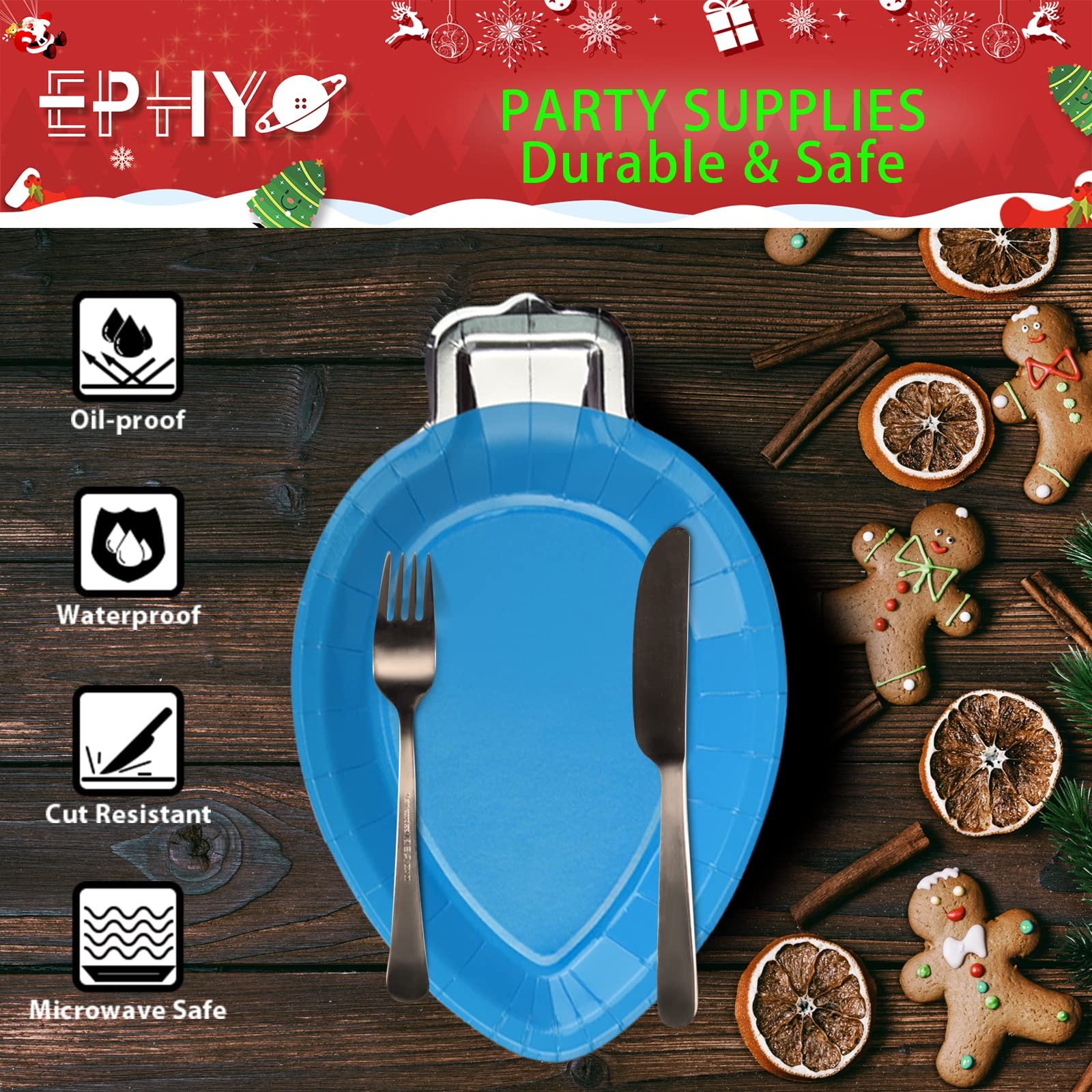EPHYO 24-Pack Christmas Paper Plates - Colorful Disposable Oval Dinner Plates for Holiday Parties, Desserts, Salads & Appetizers | Perfect for Christmas Dinner, Cookie Exchange & Festive Gatherings