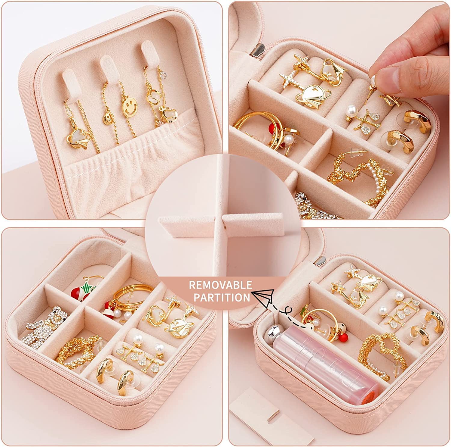 SHREE HANS CREATION Mini Jewelry Organizer - PU Leather Zipper Travel Case for Rings, Earrings, Necklaces - Perfect Gift for Women & Girls - Compact Storage Solution for Travel, Home & Office Use