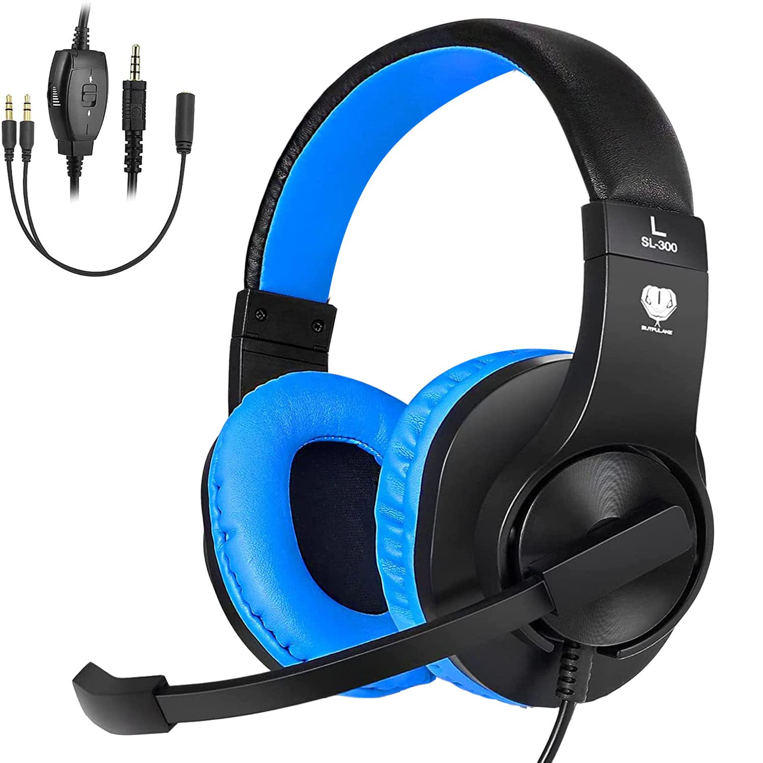 DIWUER Gaming Headset with Mic - Noise Cancelling Over-Ear Headphones for Nintendo Switch, Xbox One, PS4, PC, Laptop & Smartphones - 3.5mm Bass Surround Sound (Blue) - Perfect for Gaming, Streaming & Online Meetings