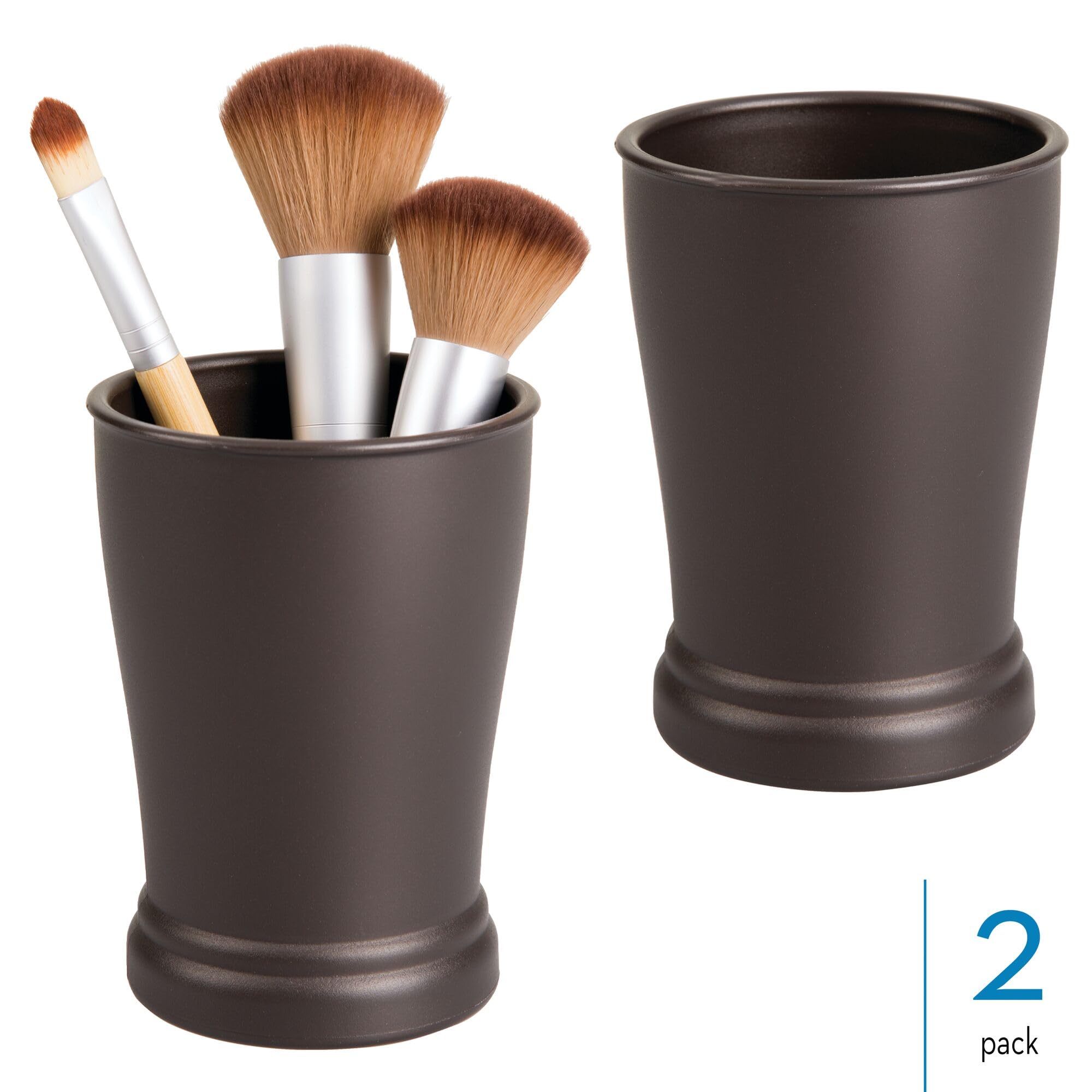 iDesign Plastic Bathroom Countertop Organizer Set of 2 - Bronze Vanity Storage Cups for Toothbrush, Makeup & Skincare - Perfect for Bathroom, Bedroom or Office Countertop Organization