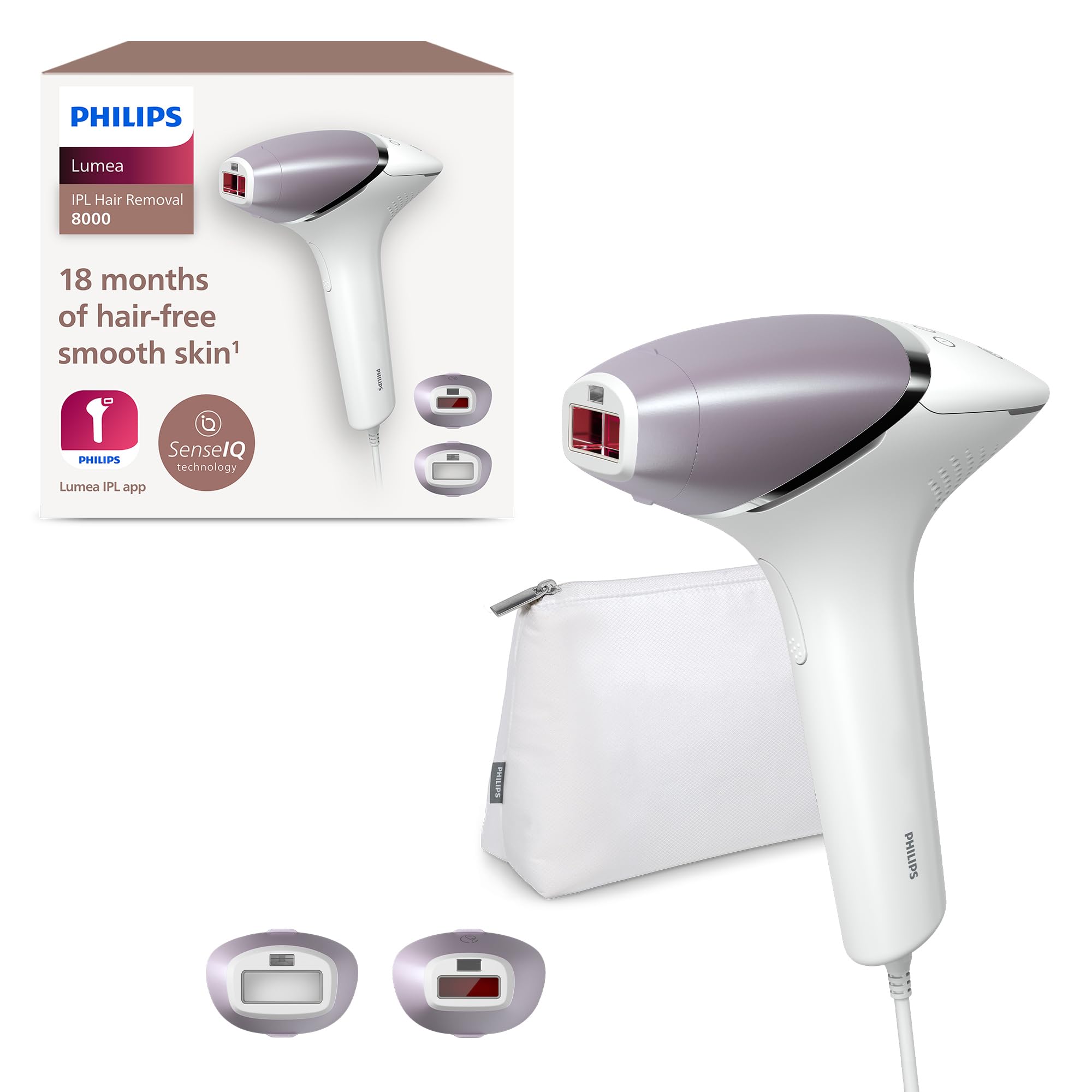 Philips Lumea IPL Hair Removal 8000 Series - Permanent Hair Removal Device with SenseIQ Technology for Women & Men, 2 Attachments for Body & Face, Corded Use (Model BRI944/00) - At-Home Hair Removal Solution for Smooth Skin