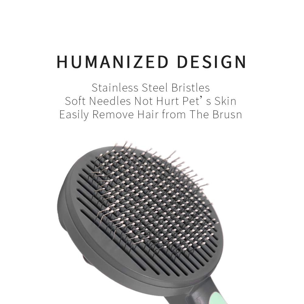 PAKEWAY Self-Cleaning Cat & Dog Grooming Brush with Release Button - Gentle Pet Hair Brush for Short, Medium & Long Haired Cats - Perfect for Indoor Cats & Home Grooming (Green)