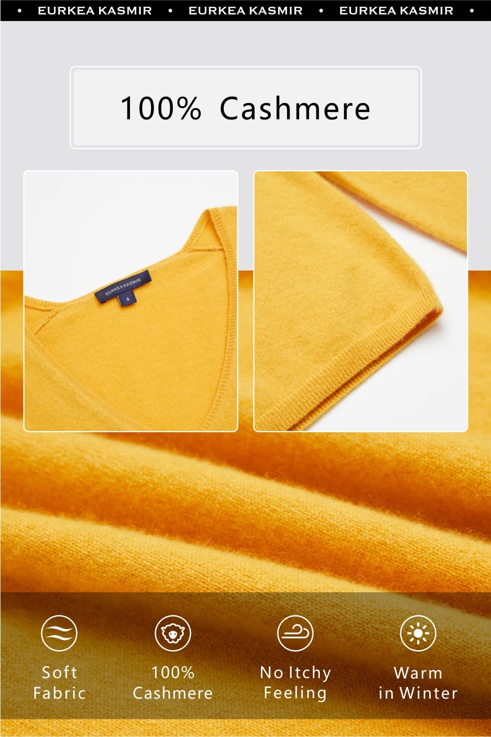 EURKEA 100% Cashmere V-Neck Sweater for Women - Soft Long Sleeve Pullover Winter Top | Perfect for Office, Date Night & Holiday Gifts