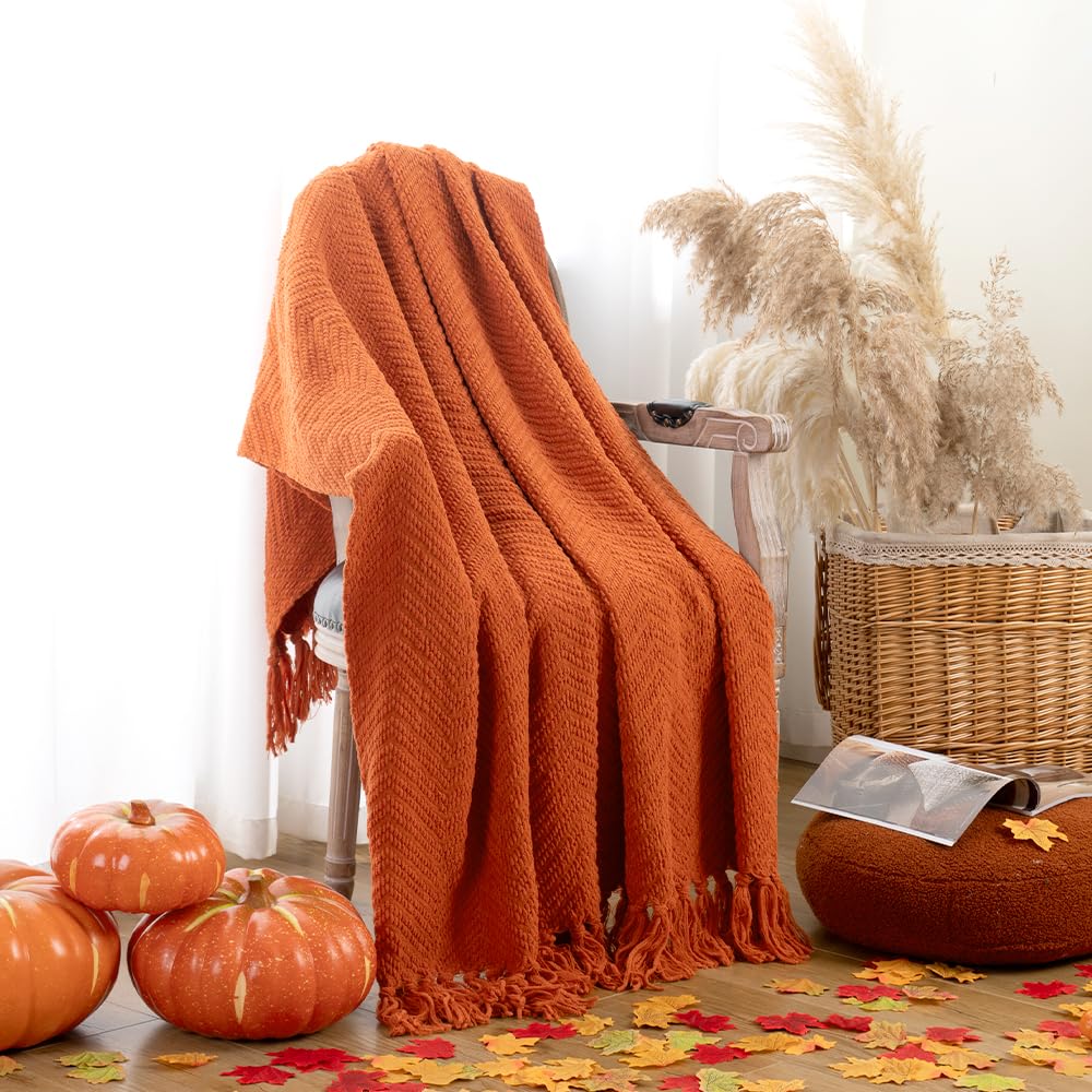 BATTILO HOME Burnt Orange Knit Throw Blanket - 60