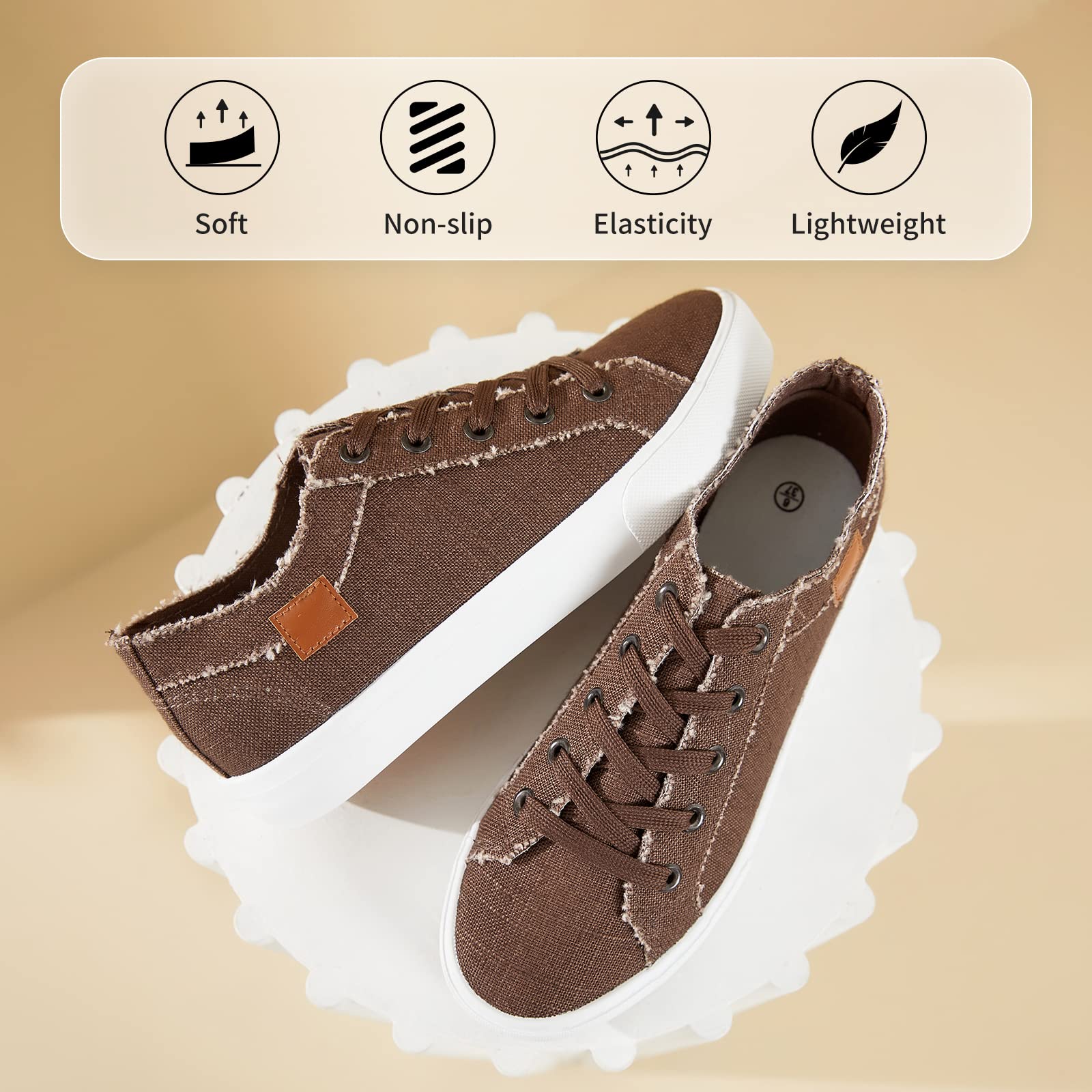 Women's Canvas Sneakers - Comfortable Lace-Up Low Top Casual Shoes for Everyday Wear | Perfect for Walking, Running Errands & Light Exercise