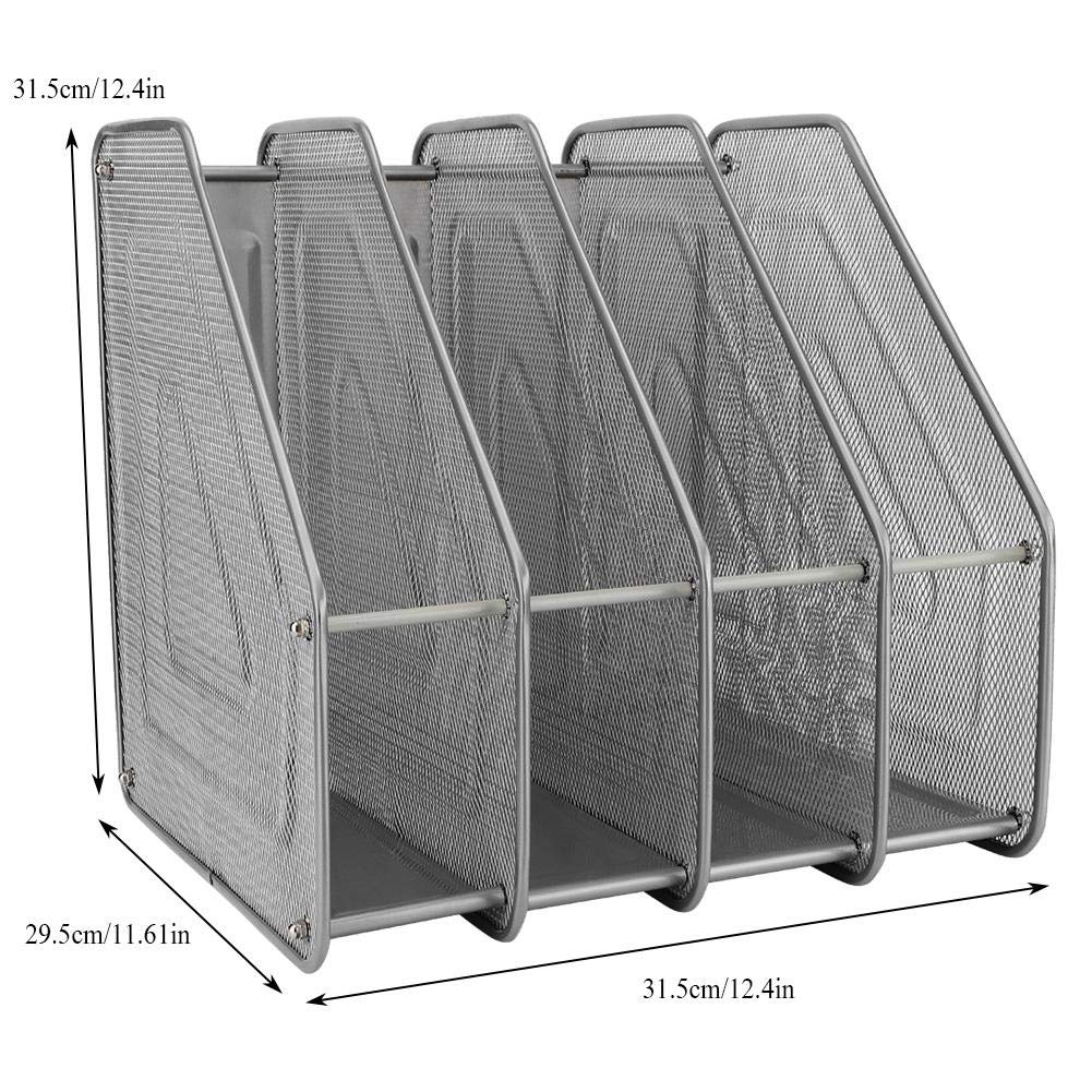 4-Compartment Magazine File Organizer - Silver Desktop Document Sorter for Office, Home & School | Perfect for Organizing Magazines, Papers & Files