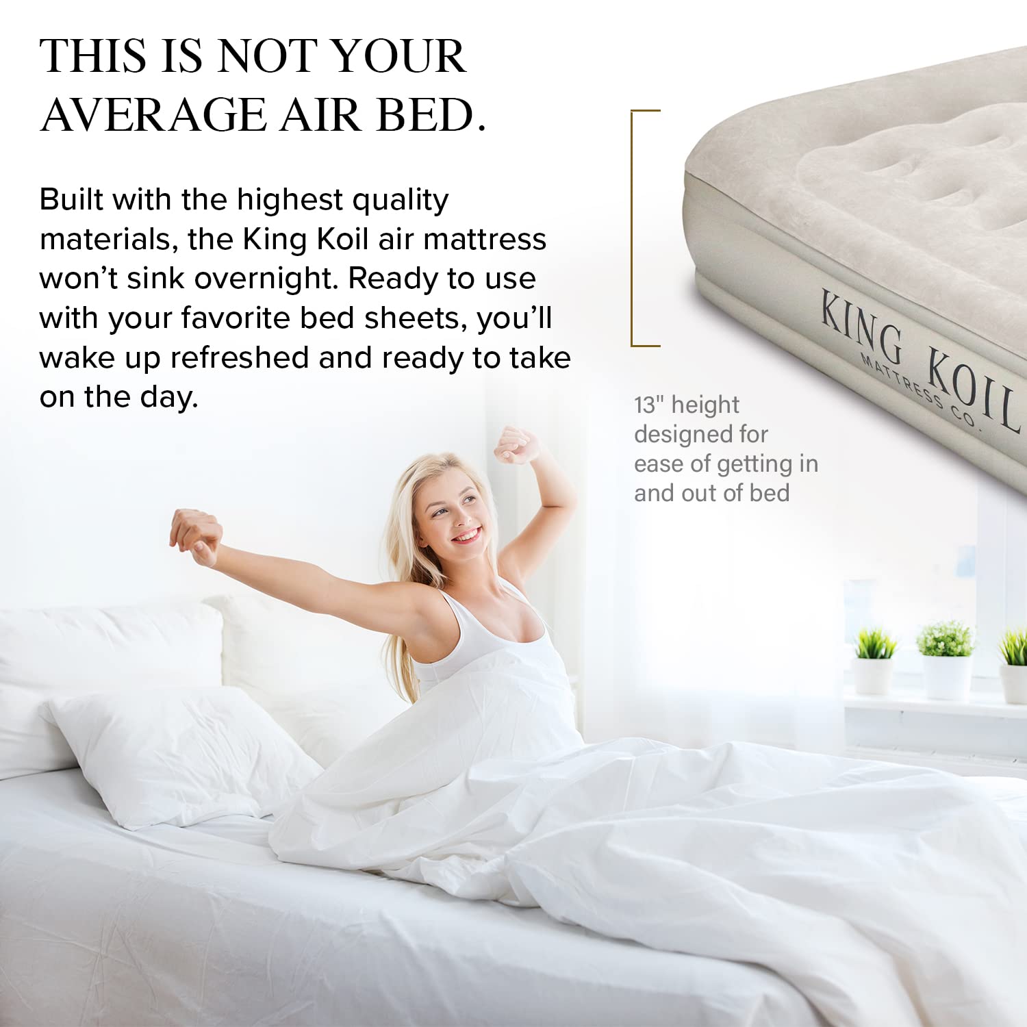 King Koil Luxury Twin Air Mattress with Built-in High-Speed Pump - Premium Inflatable Blow Up Bed for Home, Guest Room & Camping | Waterproof Double High Airbed for Comfortable Sleep & Travel
