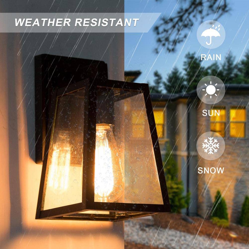 1-Light Matte Black Outdoor Wall Lantern Sconce with Seeded Glass Shade - Weatherproof Exterior Lighting for Porch, Patio & Garden Decor