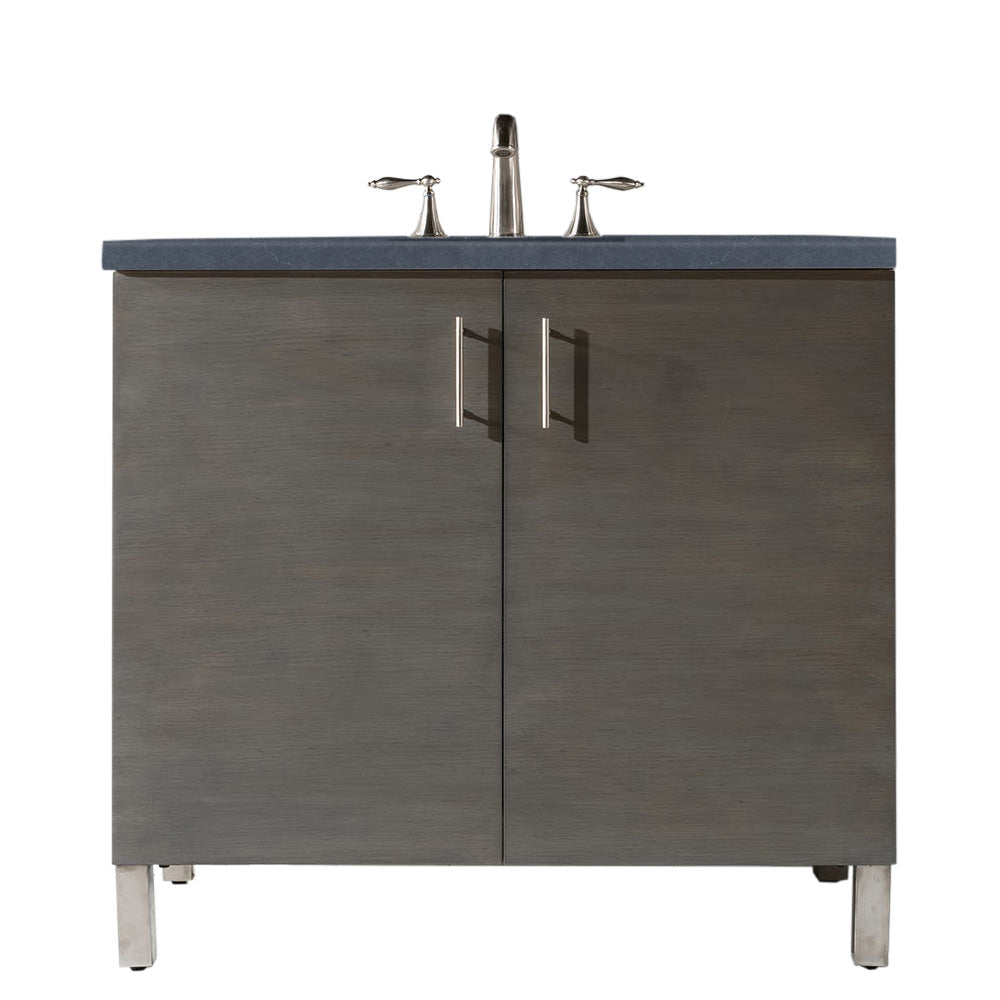 Metropolitan 36 Inch Single Bathroom Vanity with Charcoal Soapstone Quartz Top - Silver Oak Finish | Perfect for Modern Master Bathrooms & Powder Rooms