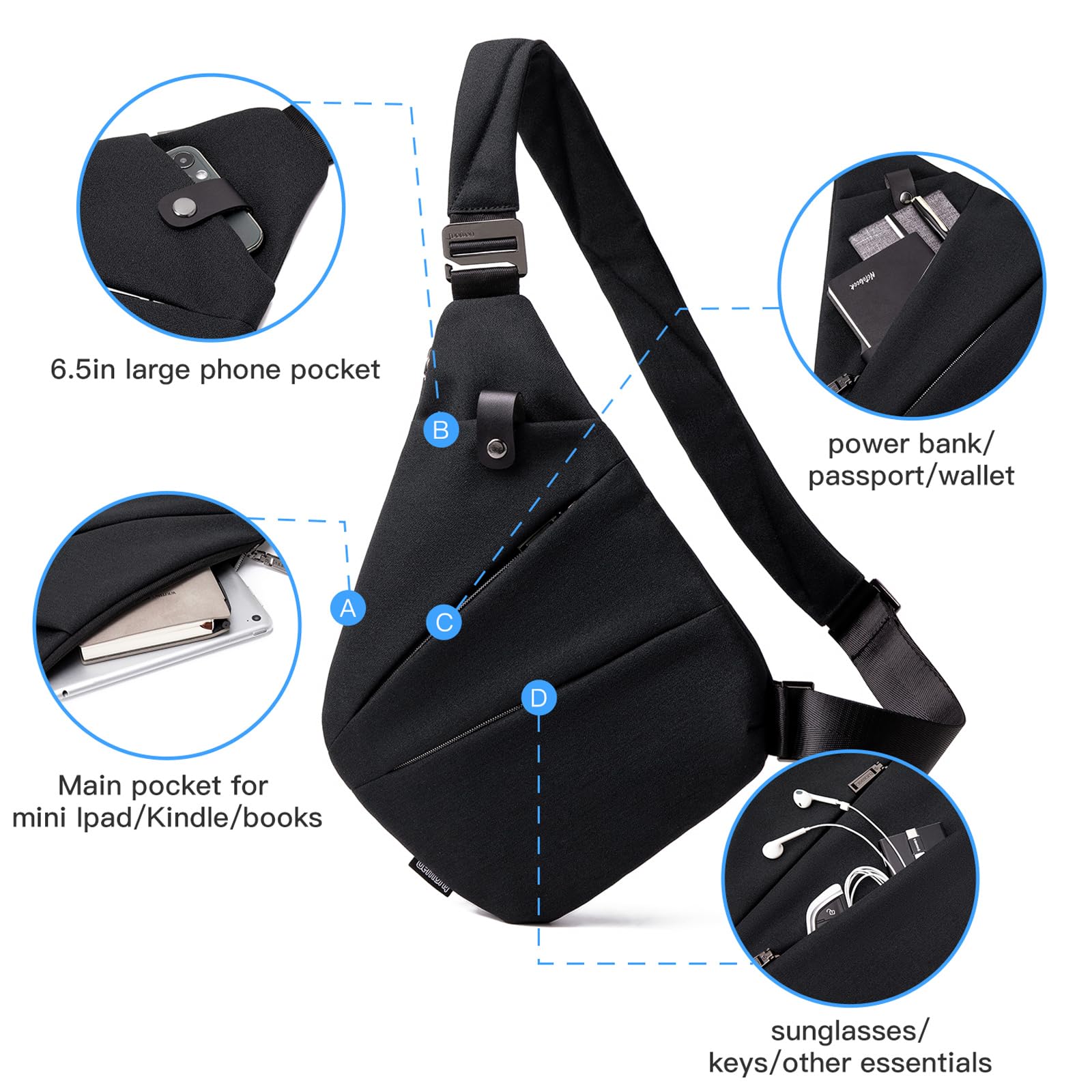 WEIATAS Unisex Sling Bag - Lightweight Chest Shoulder Backpack for Men & Women - Perfect for Travel, Hiking, Cycling & Outdoor Adventures