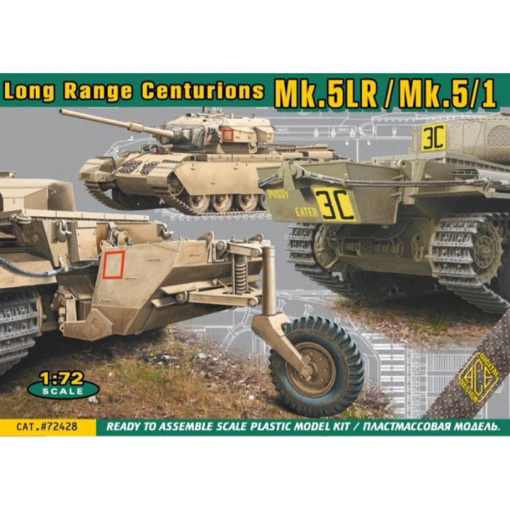 1/72 Scale Centurion Mk.5LR/Mk.5/1 Tank Model Kit with External Fuel Tanks - Ace Models 72428 - Perfect for Military Collectors & WWII Diorama Building