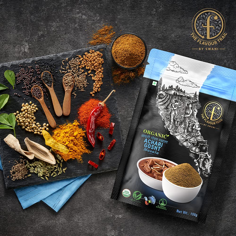 Organic Achari Gosht Masala - Authentic Pickled Spice Blend for Mutton, Chicken & Lamb | No Additives, Steam-Sterilized | Perfect for Curries, Biryani & Marination | The Flavour Trail Premium Indian Spices