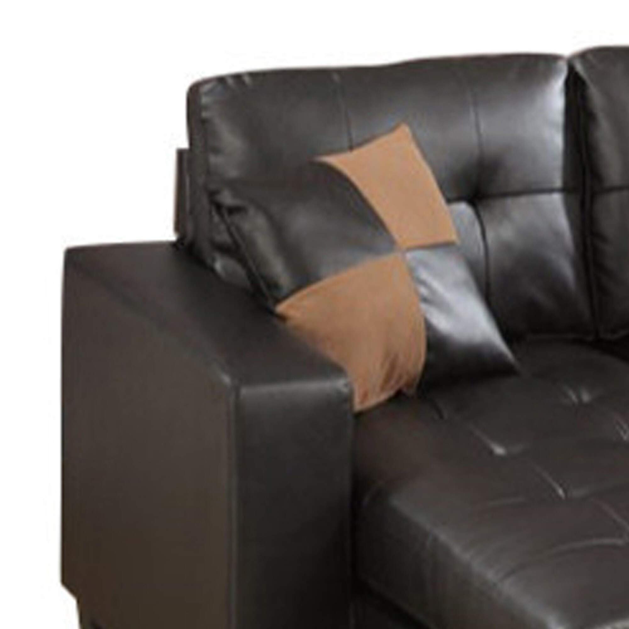 Benjara Bonded Leather Sofa Set with Ottoman & Pillows - Brown/Espresso for Living Room