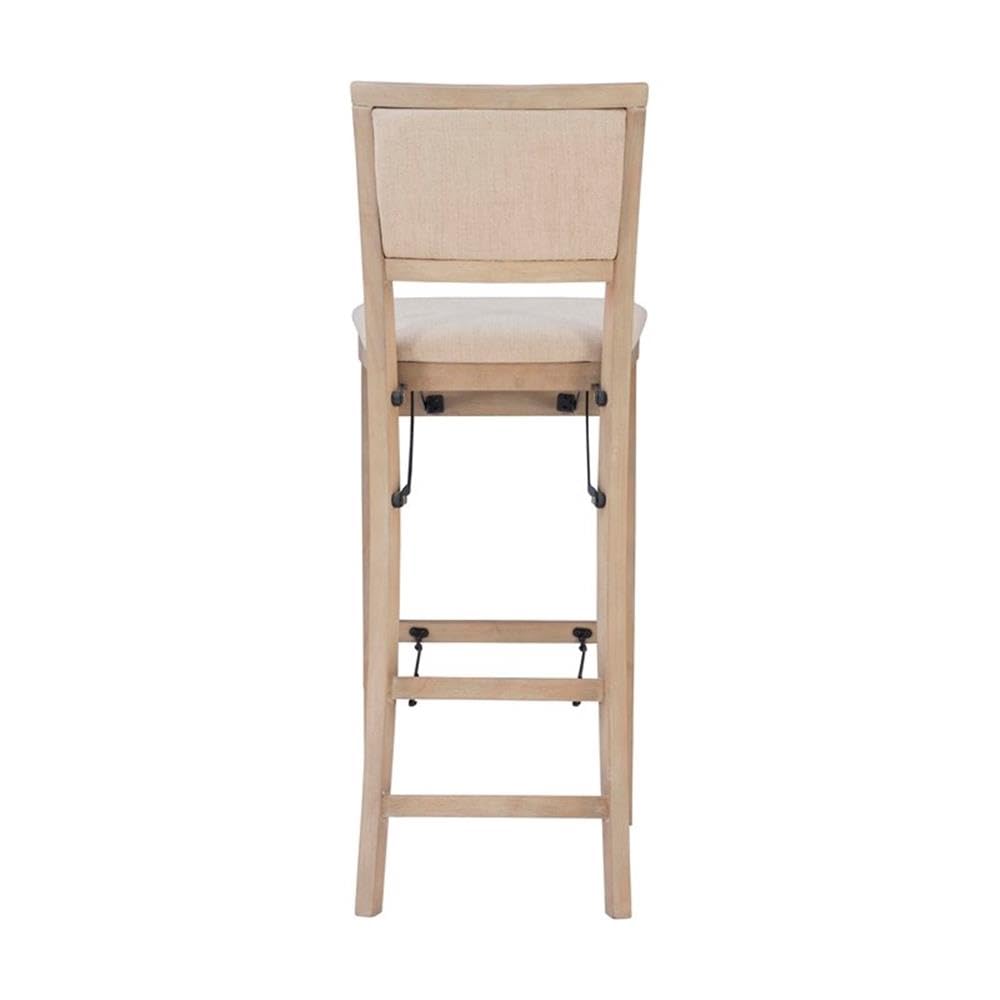 Linon Keira Graywash Wood Folding Bar Stool with Padded Fabric Seat & Back - Perfect for Kitchen Islands, Home Bars & Small Spaces