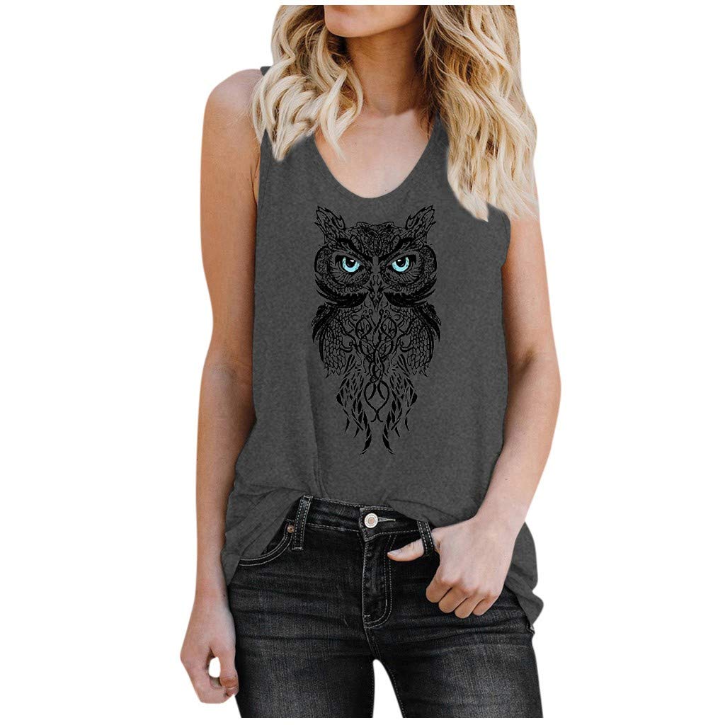 Stylish Women's Casual Owl Print Short Sleeve V-Neck Blouse - Summer Fashion Tank Top for Women | Perfect for Beach Outings, Casual Wear & Everyday Comfort