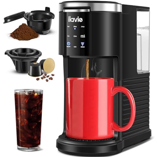 **ILAVIE Single Serve Coffee Maker for K-Cup & Ground Coffee - 6 to 14 oz Brew Sizes, 40oz Removable Water Tank, Self-Cleaning, Compact & Fast - Perfect for Home, Office, or Travel (Black)**