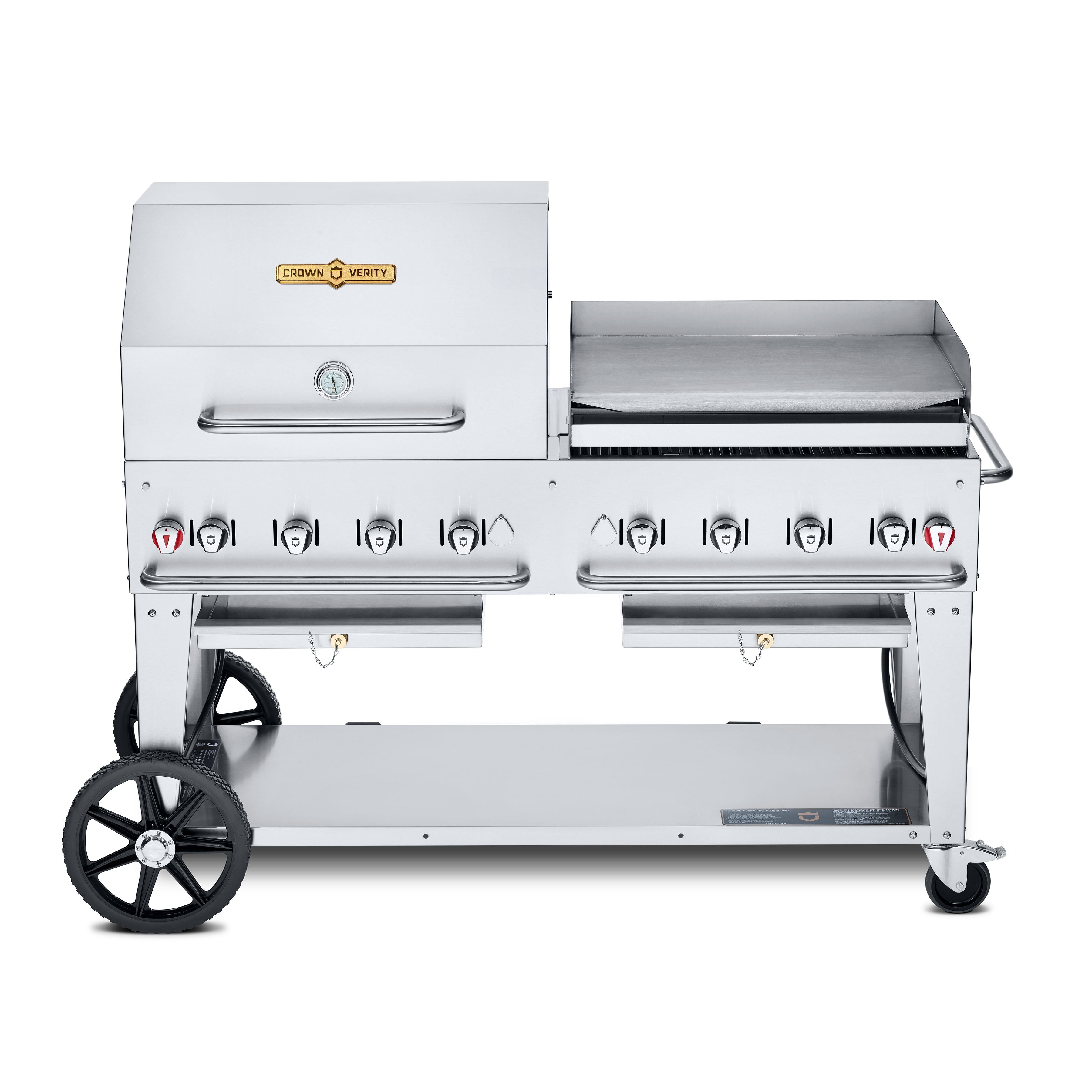 Crown Verity CV MCB 60RGP NG 60-Inch Mobile BBQ Grill with 30-Inch Roll Dome and Griddle Package - Natural Gas - Perfect for Outdoor Cooking, Backyard Parties, and Commercial Catering