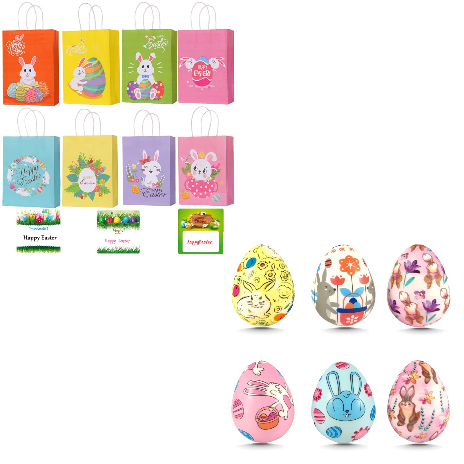 HAEVERAY Easter Gift Bags & Decorated Eggs - Perfect for Easter Basket Stuffers, Egg Hunts & Spring Party Favors