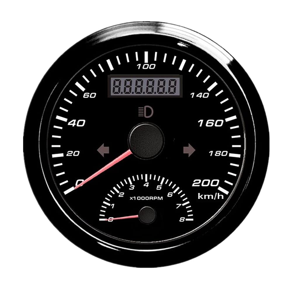 ELING 85mm GPS Speedometer Odometer 0-200KM/H with Tachometer (0-8000 RPM) - 12V/24V Digital Gauge with Amber Backlight & GPS Antenna - Perfect for Cars, Trucks, Motorcycles & Marine Vehicles