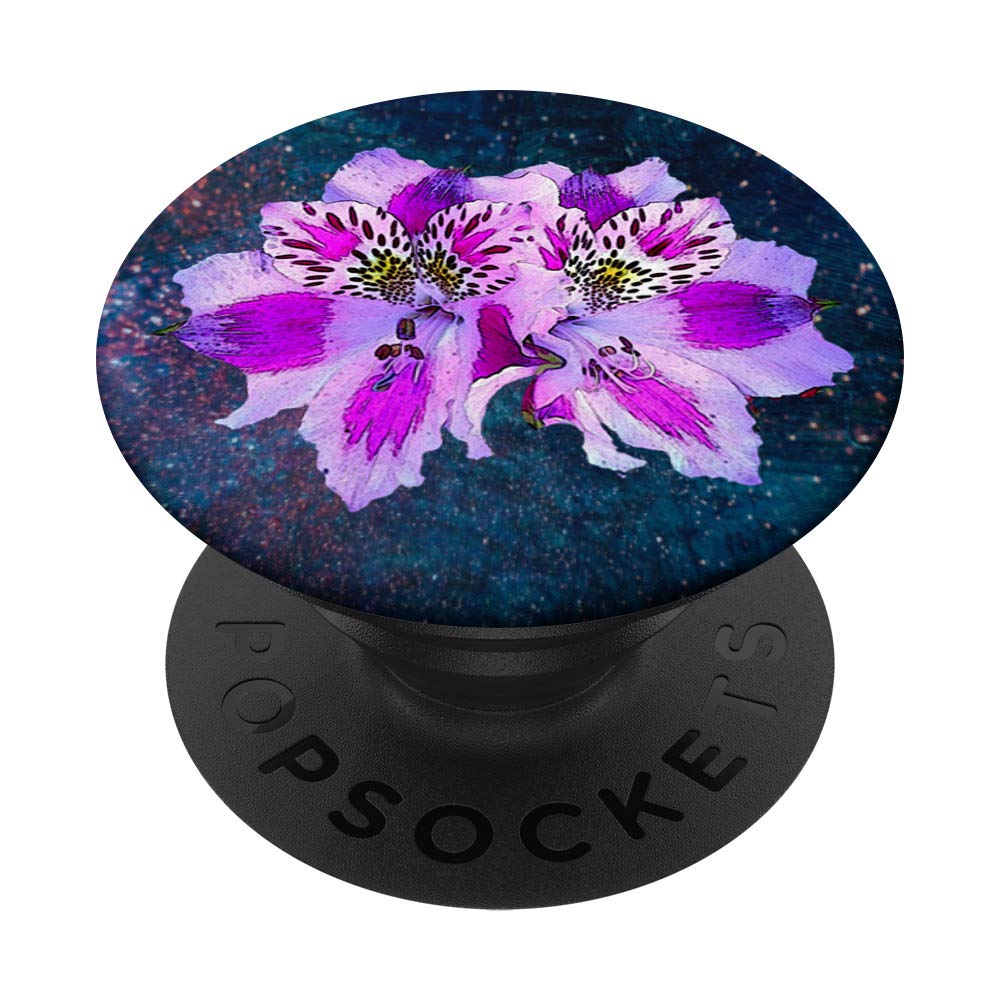 Lily Alstroemeria Pelegrina Botanical Purple Hibiscus Flower PopSockets PopGrip - Interchangeable Phone & Tablet Stand with Swappable Base | Perfect for Work, Travel & Daily Use