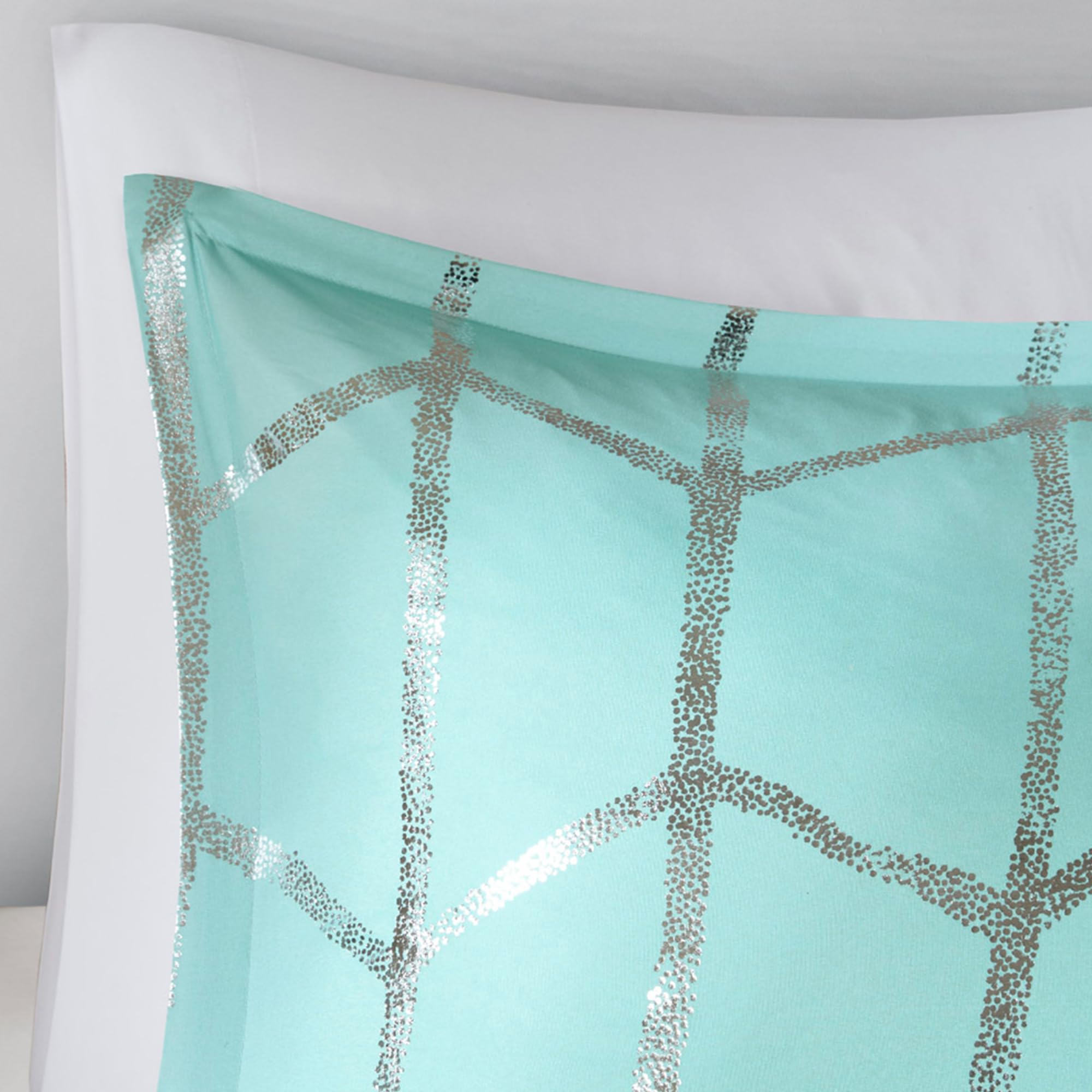 **Raina Twin/Twin XL Comforter Set - Soft Microfiber Geometric Bedding, Modern Metallic Design, 4-Piece College Dorm Set with 1 Sham & 2 Toss Pillows (Aqua) - Perfect for Teens, Kids Rooms & Dorm Decor**
