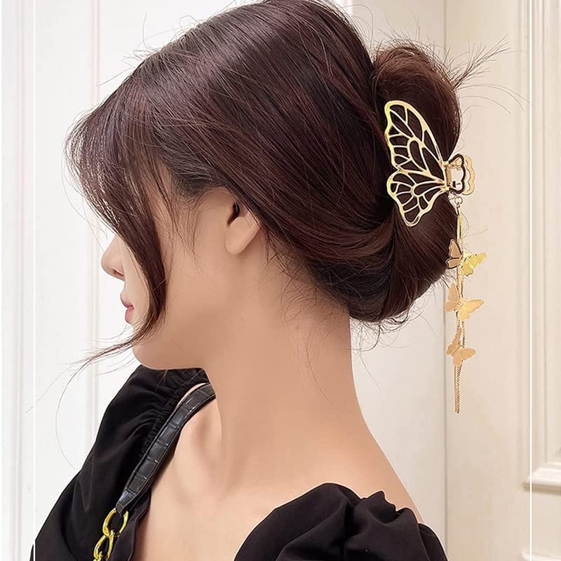 Butterfly Hair Clips for Women - 1PC Gold Metal Hair Claw Clip with Non-Slip Grip, Fashion Hair Accessories for Party, Wedding, or Everyday Style