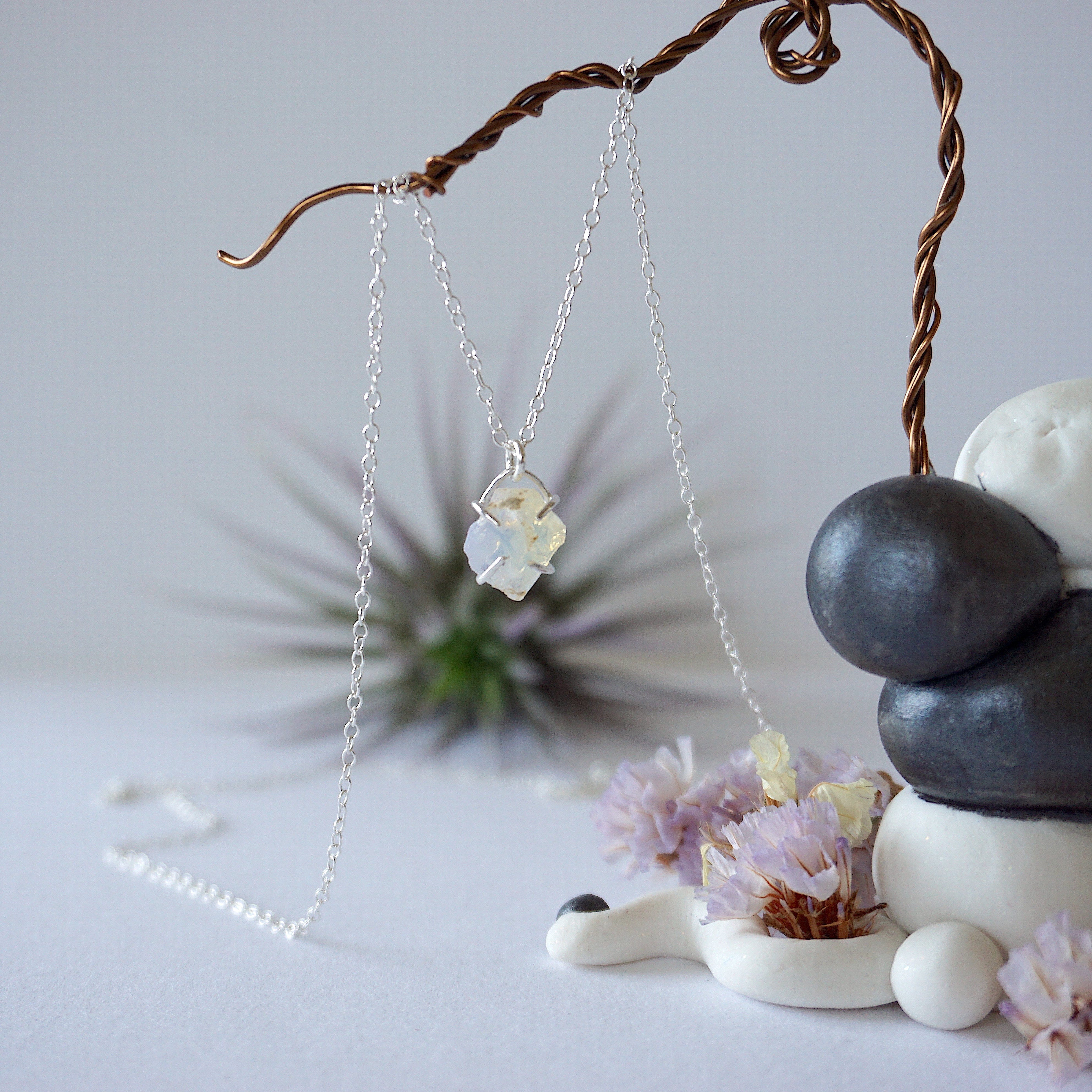 Opal Necklace for Women - Sterling Silver Huggie Charm Necklace | Elegant Layering Jewelry for Everyday Wear & Special Occasions