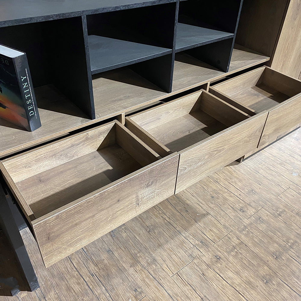 EASTON 3.2M Display Unit in Warm Oak & Black - Modern Shelving System for Retail Stores, Boutiques & Home Decor