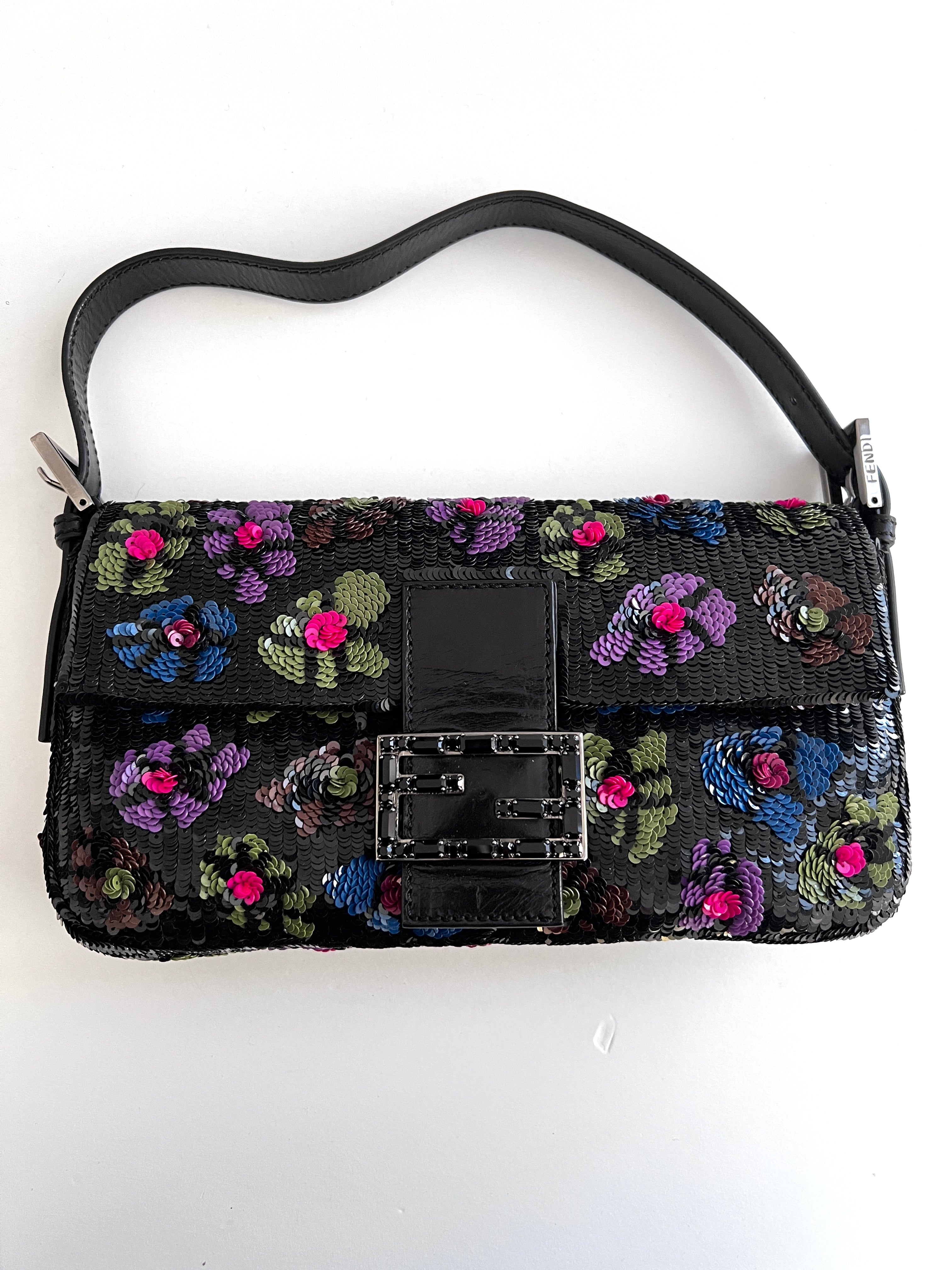 Fendi Floral Sequin Baguette Bag - Luxury Designer Crossbody Purse for Women | Perfect for Parties, Weddings & Evening Events