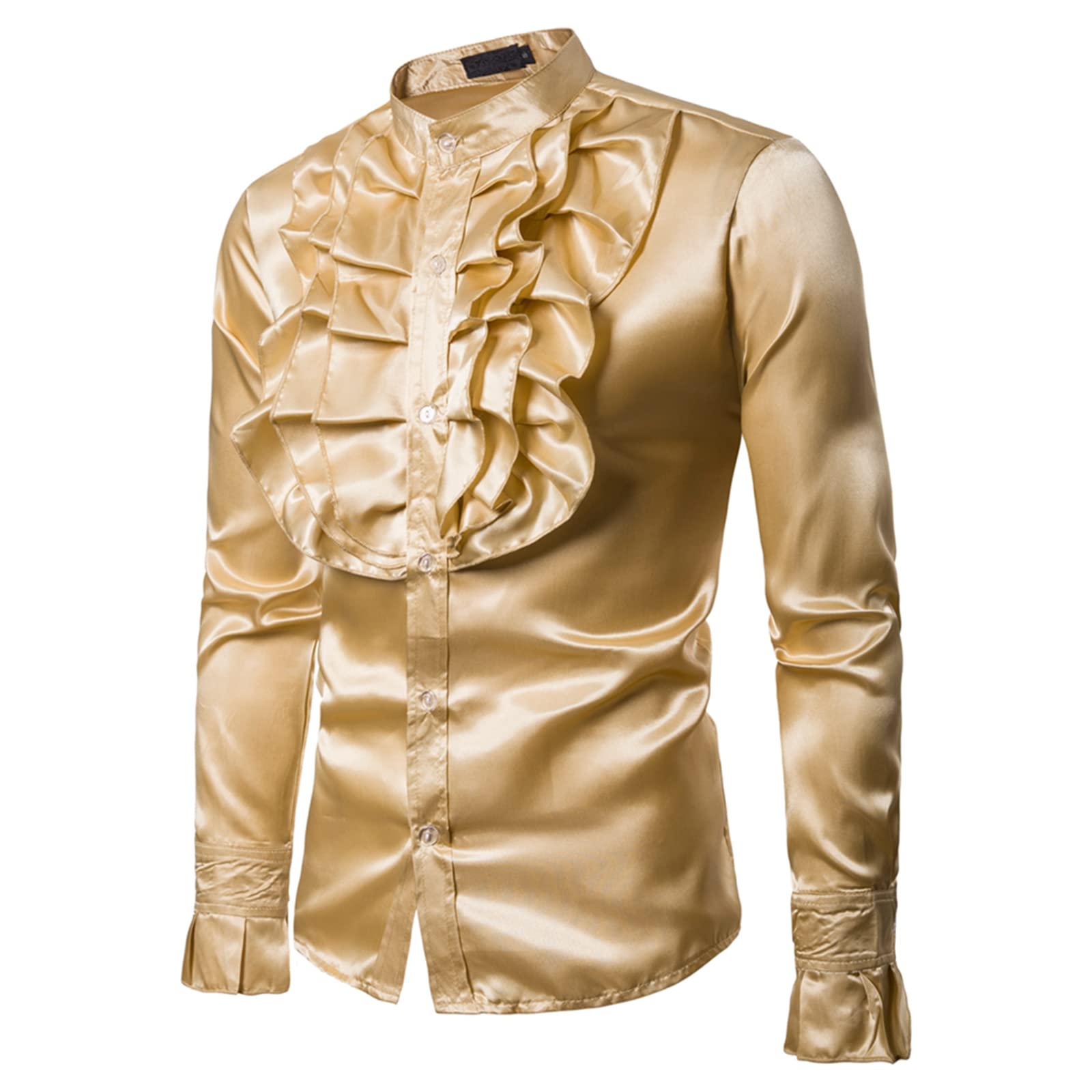 Premium Men's Slim Fit Long Sleeve Dress Shirt - Shiny Business Button Down Shirt with Ruffle Detail for Formal Wear, Office, Wedding & Luxury Party Occasions