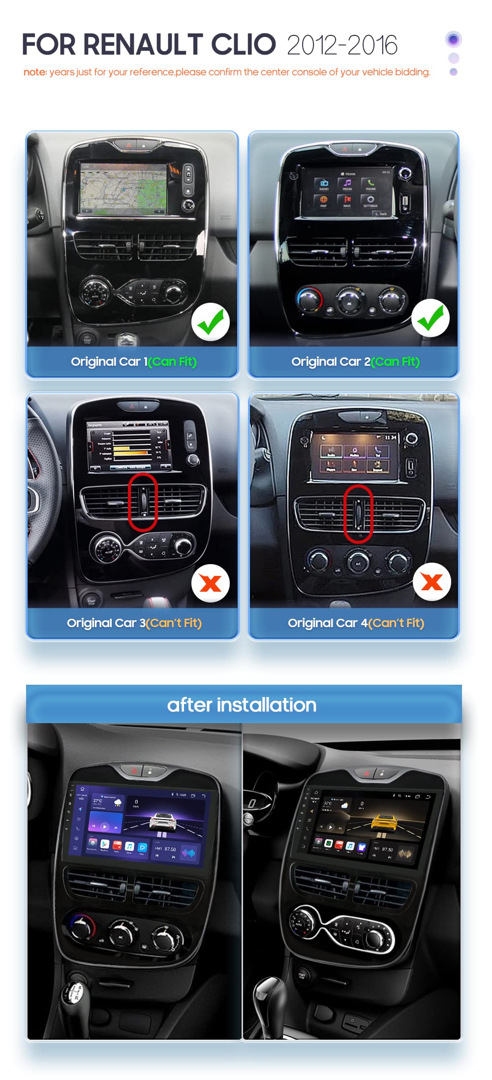 Hizpo Android 12 Car Stereo for Renault Clio 2012-2016 | 8-Core 4G 32GB GPS Navigation System | Wireless CarPlay & Android Auto | Bluetooth WiFi | Backup Camera Input | FM Radio | Perfect for Commuting & Road Trips