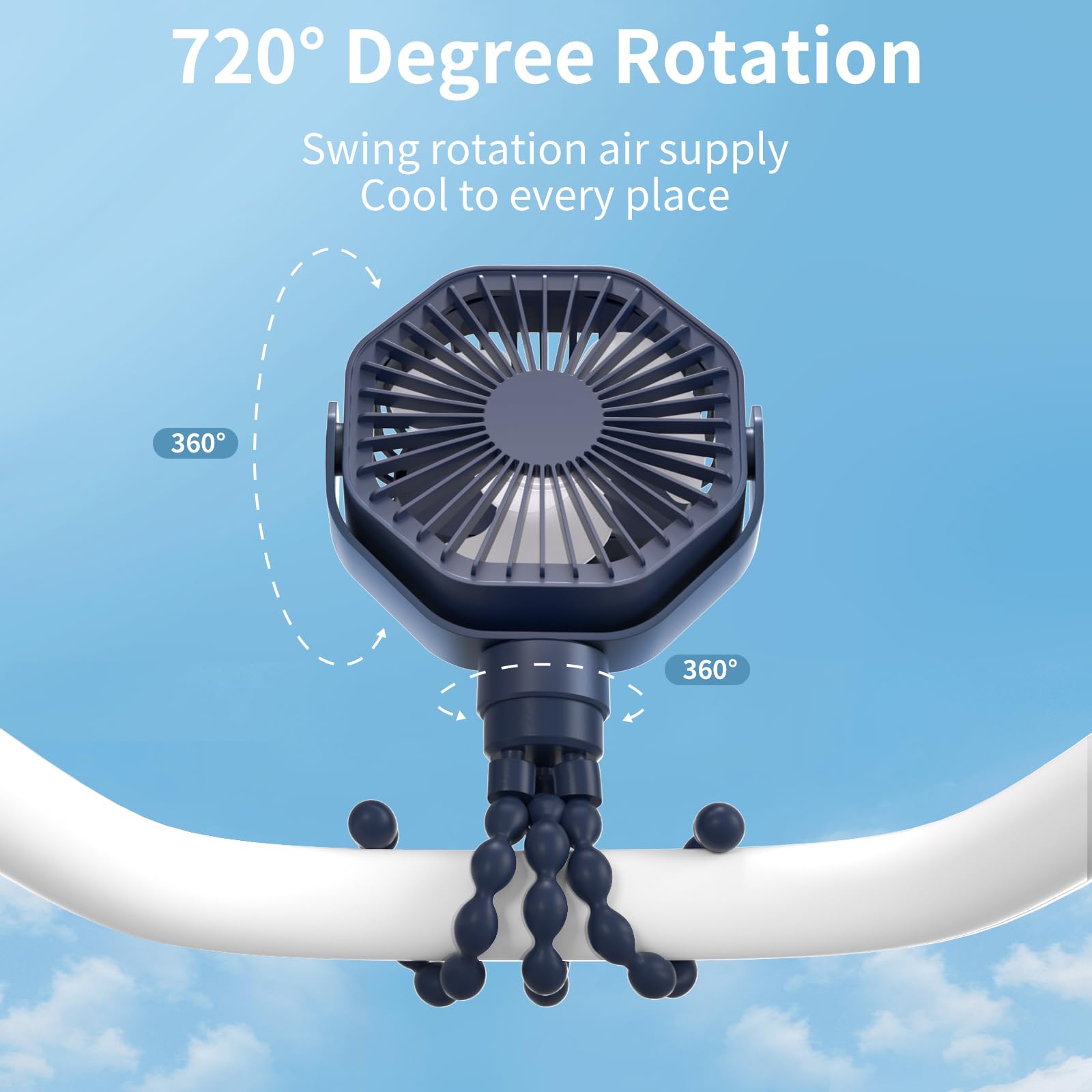Lerat Mini Portable Stroller Fan - Rechargeable Battery Operated Clip On Fan with 3 Speed Settings, 360° Rotation & Flexible Tripod | Detachable Handheld Personal Fan for Baby Stroller, Car Seat, Crib, Bike, Treadmill & Office Desk | Green & Blue Color Options