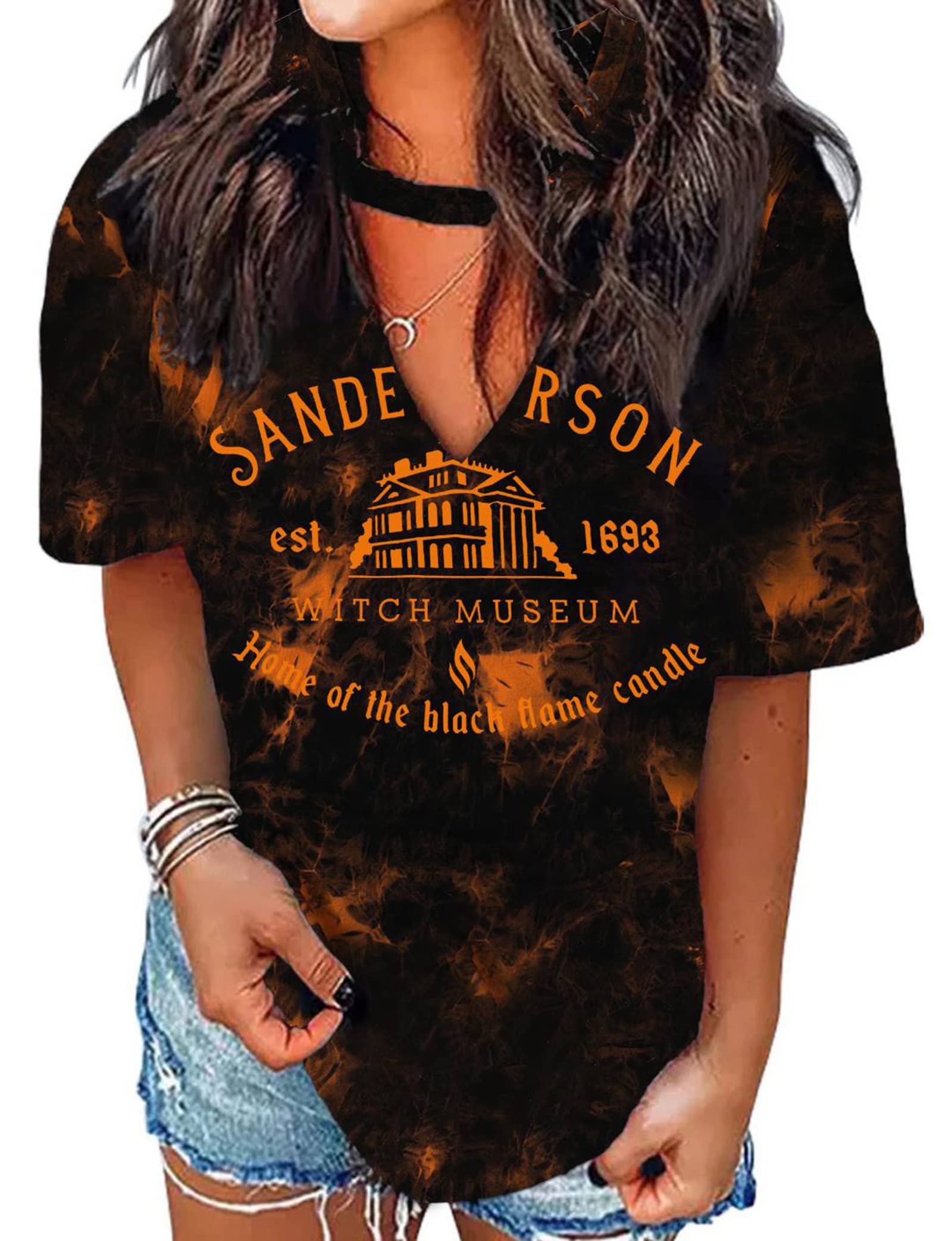 MAIHUN Halloween T-Shirt for Women - Hocus Pocus Sanderson Sisters Horror Movie Tee | Scary Squad Graphic Top for Halloween Parties & Cosplay