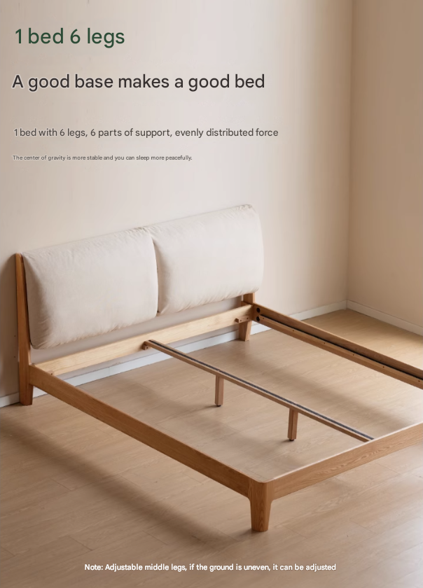 Solid Oak and Black Walnut Wood Fabric Soft Bed - Premium Handcrafted Wooden Bed Frame for Bedroom, Durable and Stylish Home Furniture for Master Bedroom, Guest Room, or Kids Room