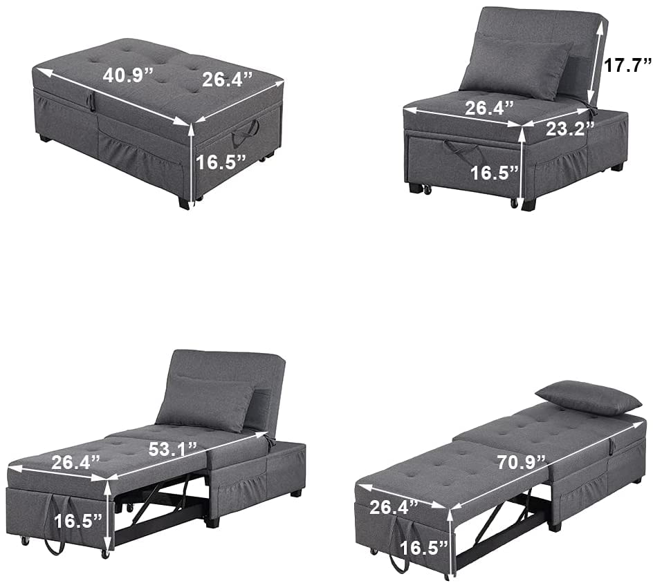 BINGTOO 4-in-1 Convertible Sleeper Sofa Chair Bed - Multi-Functional Folding Ottoman Pull Out Sleeper Couch for Living Room, Guest Room & Small Spaces - Modern Space-Saving Furniture for Apartments, Dorms & Home Offices