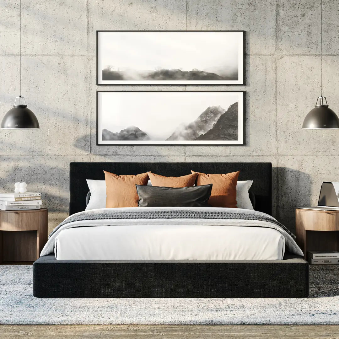 Premium Queen Size Bed Frame with Upholstered Headboard - Modern Onyx Black Bedroom Set for Master Bedroom, Guest Room, or Apartment | Easy Assembly & Sturdy Support