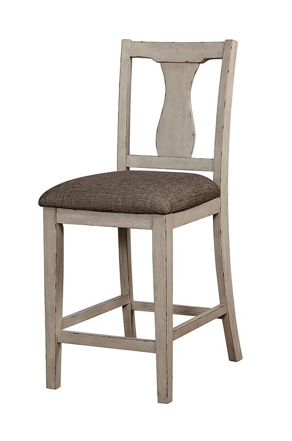Rustic Style Antique White 5-Piece Counter Height Dining Set with Shelf - Farmhouse Kitchen Table & High Chairs for Small Space Dining Rooms, Breakfast Nooks & Cozy Home Decor