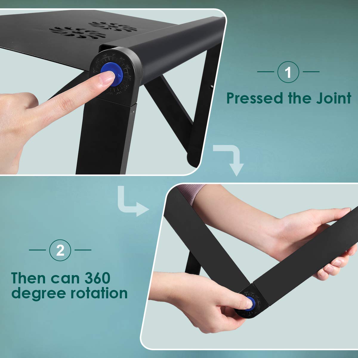 Adjustable Laptop Stand for Bed & Couch - Portable Ergonomic Laptop Table with Cooling Fan, Foldable Lap Desk for Work, Study, Gaming & Watching Movies in Bed or Living Room (Black)
