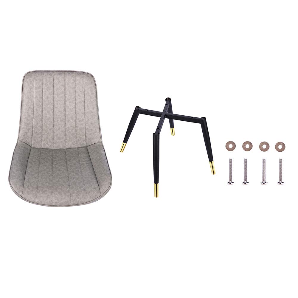 Modern Gray Leather Dining Chairs with Gold-Tipped Metal Legs - Set of 2 Upholstered Kitchen Chairs for Dining Room, Living Room & Bedroom | Elegant Home Decor for Indoor Entertaining & Family Gatherings