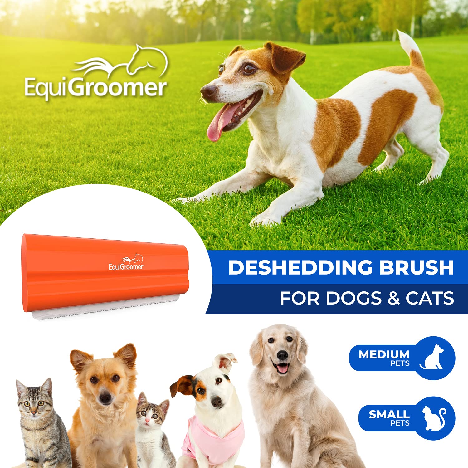 EasyGroomer Deshedding Brush for Dogs & Cats - Undercoat Tool for Large & Small Pets | Removes Loose Hair, Fur & Dirt | Perfect for Short & Long Hair Grooming | Orange Pet Brush for Home, Travel & Professional Use