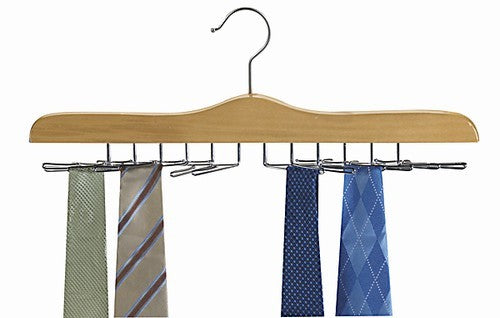 Natural Wooden Tie Hanger - Organize & Display Neckties, Bow Ties & Scarves - Perfect for Closet, Wardrobe & Travel Accessory Storage