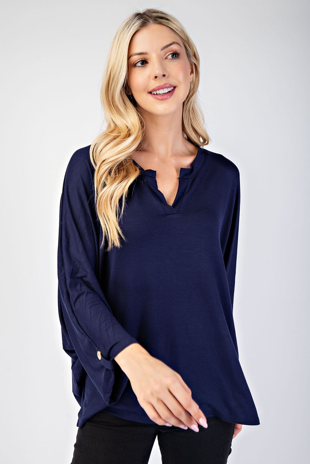 Celeste Women's Full Size Notched Collar 3/4 Sleeve Blouse - Elegant Office Wear & Casual Outfit for Work & Social Events