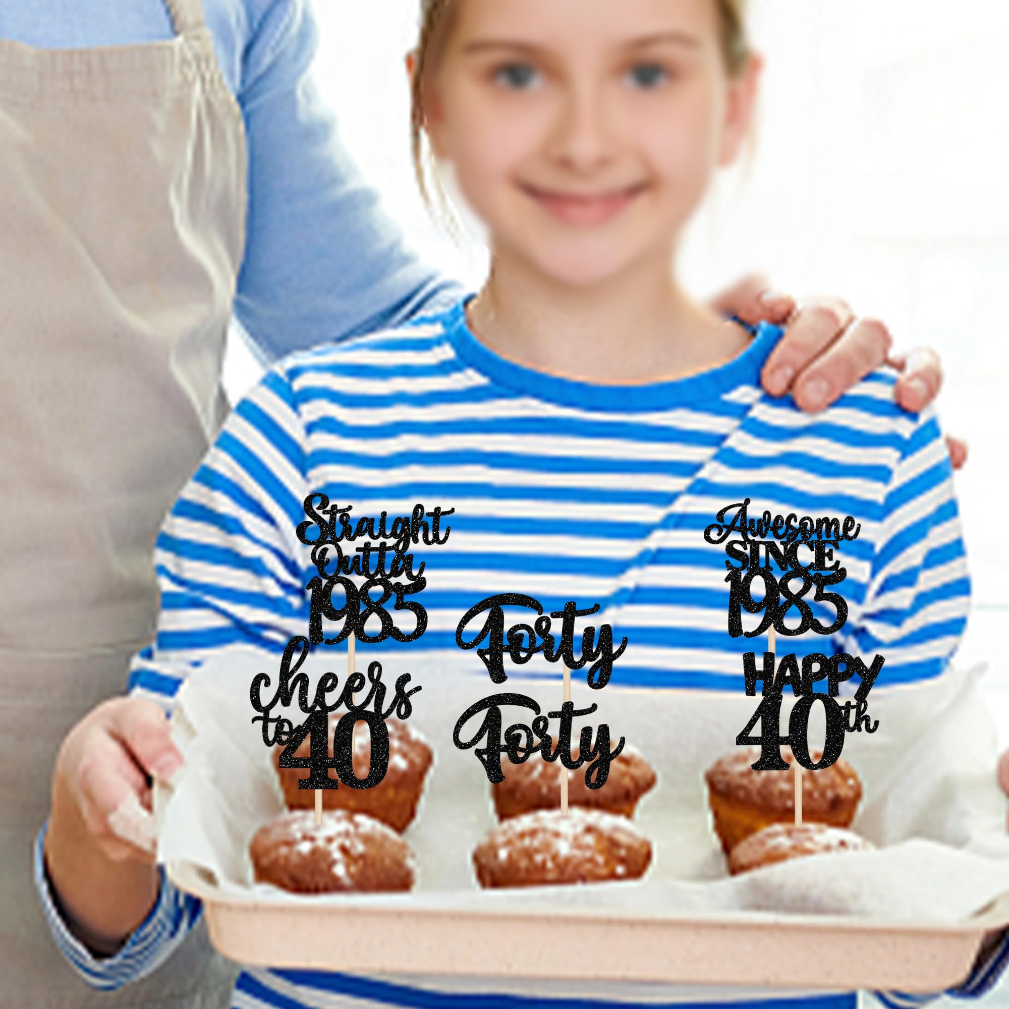 30 Pack 40th Birthday Cupcake Toppers - Glitter Gold 