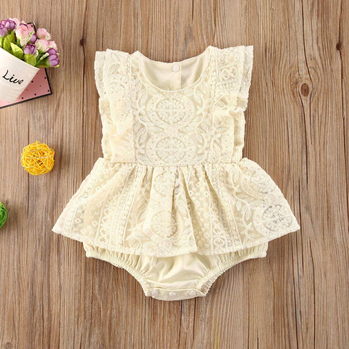 Kayotuas Baby Girl Lace Romper - Boho Style Newborn Photography Outfits with Ruffle Sleeves & Tutu Dress - Infant Jumpsuit for Special Occasions, Photo Shoots & Birthday Parties