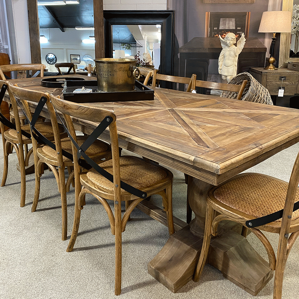 Palermo Parquet Top Dining Table 250cm - Solid Wood Elegant Large Dining Table for 8-10 People - Perfect for Family Gatherings & Dinner Parties