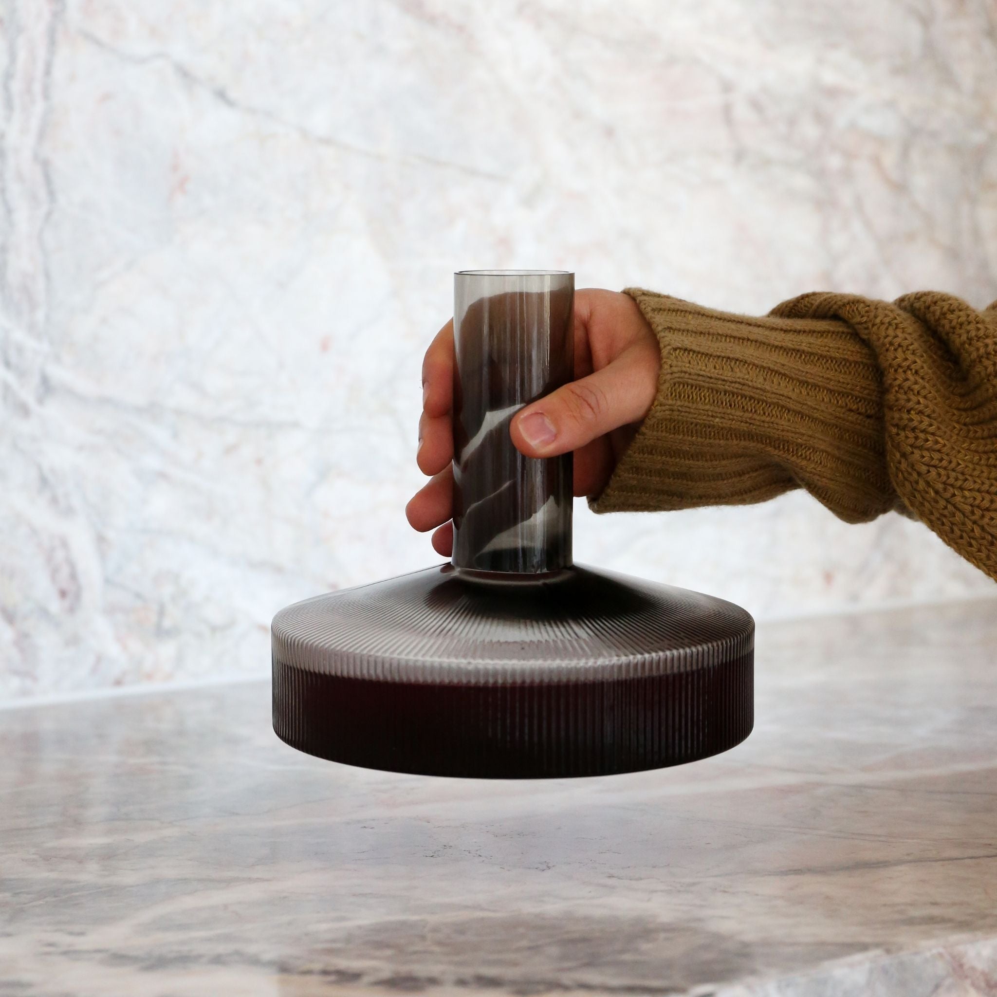 FERM LIVING Ripple Wine Carafe - Elegant Smoked Grey Glass Decanter for Wine Lovers | Perfect for Dinner Parties, Gifts & Home Bar Accessories