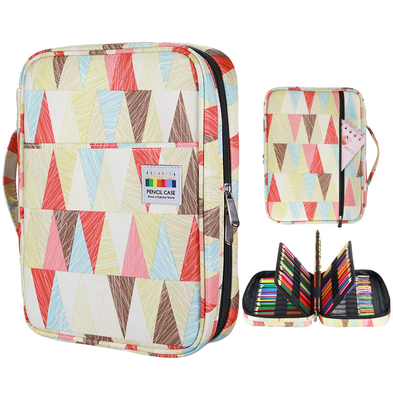 YOUSHARES 220-Slot Triangular Colored Pencil Case Organizer with Handy Wrap & Zipper - Multilayer Holder for Prismacolor Pencils & Gel Pens - Perfect for Artists, Students & Office Use